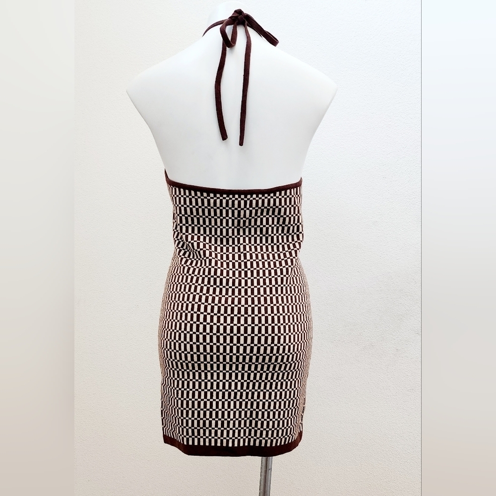 Lilyful Chocolate Backless Knitted Halter Mini Dress Size L - Picture 4 of 6